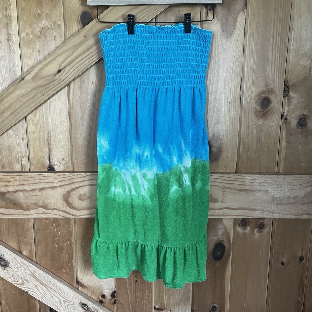 OP Ocean Pacific Girls Small (3-5) Blue Green Tie Dye‎ Strapless Smocked Dress